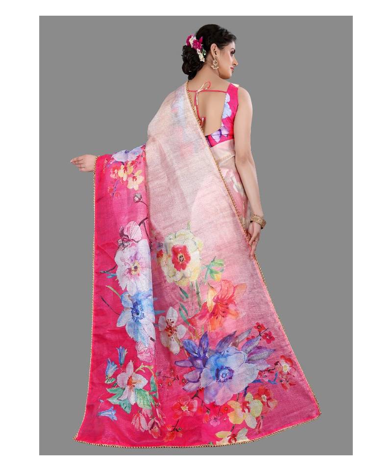 Pink Lace Border Organza Saree With Blouse