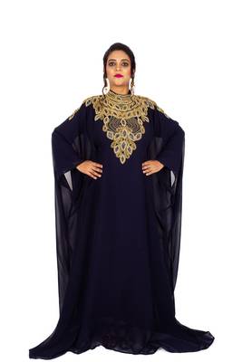 Navy Blue Wedding Farasha / Abaya/Gown/Gold Embellished Kaftan Maxi Dress 1