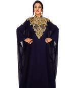 Navy Blue Wedding Farasha / Abaya/Gown/Gold Embellished Kaftan Maxi Dress