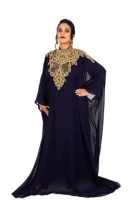 Navy Blue Wedding Farasha / Abaya/Gown/Gold Embellished Kaftan Maxi Dress 2