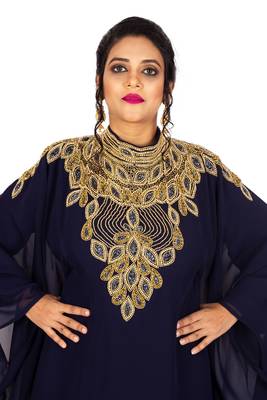 Navy Blue Wedding Farasha / Abaya/Gown/Gold Embellished Kaftan Maxi Dress 3