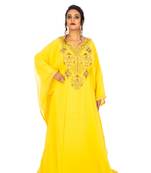 Yellow Wedding Farasha /Abaya/Gown/Gold Embellished Kaftan Maxi Dress