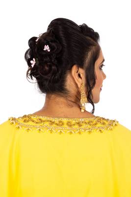 Yellow Wedding Farasha /Abaya/Gown/Gold Embellished Kaftan Maxi Dress 4