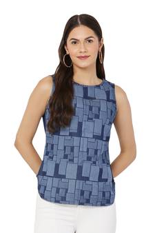 Navy-blue printed denim tunics
