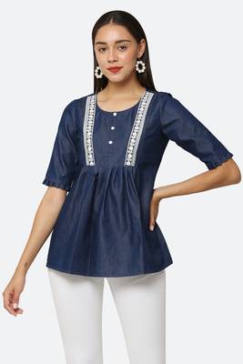 Navy-blue embroidered denim tunics 1