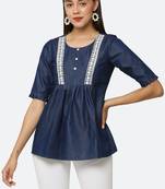 Navy-blue embroidered denim tunics