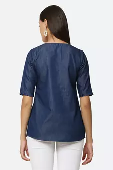 Navy-blue embroidered denim tunics