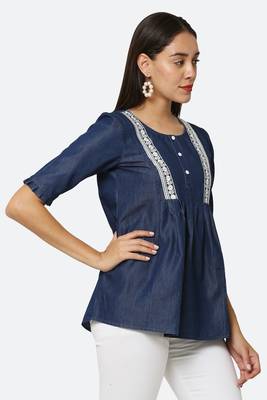 Navy-blue embroidered denim tunics 3