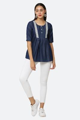 Navy-blue embroidered denim tunics 4