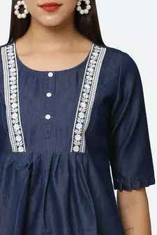 Navy-blue embroidered denim tunics
