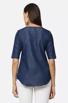 Navy-blue embroidered denim tunics