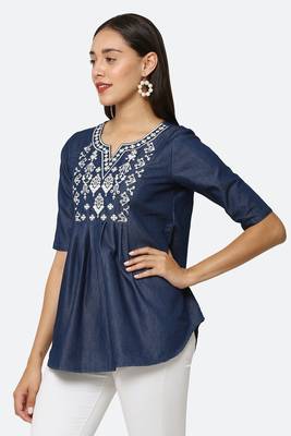Navy-blue embroidered denim tunics 3