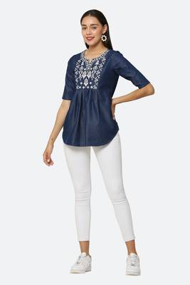 Navy-blue embroidered denim tunics 4