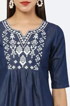 Navy-blue embroidered denim tunics