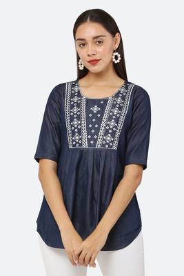 Navy-blue embroidered denim tunics 1