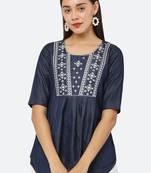 Navy-blue embroidered denim tunics