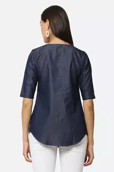 Navy-blue embroidered denim tunics