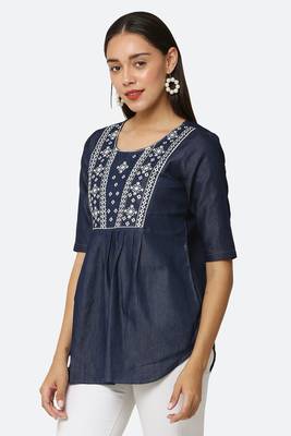 Navy-blue embroidered denim tunics 3