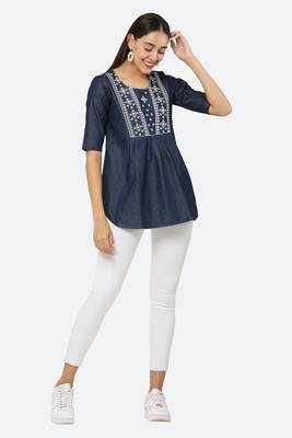 Navy-blue embroidered denim tunics 4