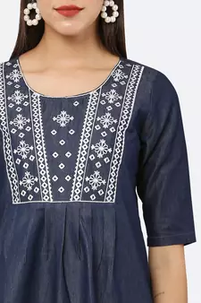 Navy-blue embroidered denim tunics