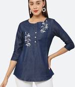 Navy-blue embroidered denim tunics