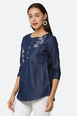 Navy-blue embroidered denim tunics 3