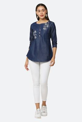 Navy-blue embroidered denim tunics 4