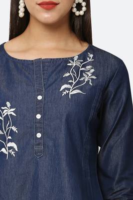 Navy-blue embroidered denim tunics 5