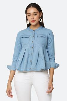 Blue plain denim tunics