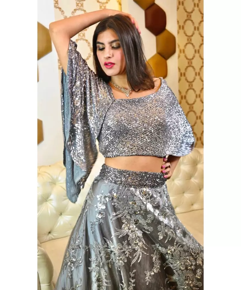 Sequin lehenga with contemporary fit with blend of ethnicity