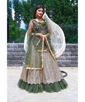 Designer embroidered ethnic green lehenga 1