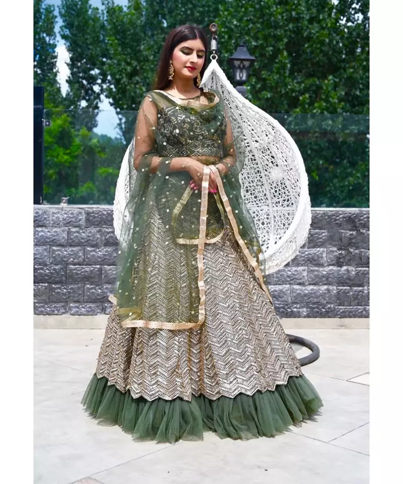 Designer embroidered ethnic green lehenga