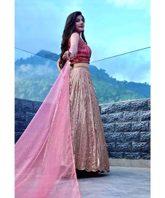 Gorgeous shades of pink antique lehenga 1
