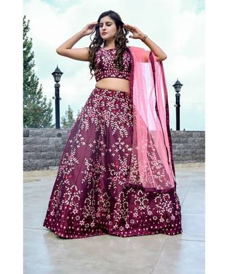 Mirror work embroidered lehenga 1