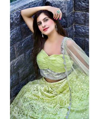Designer embroidered pastel lehenga 2