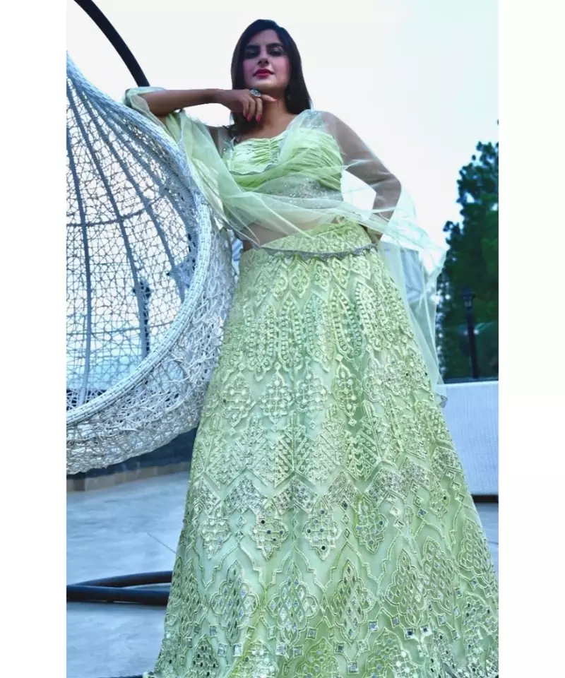 Designer embroidered pastel lehenga
