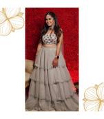 Designer grey layered lehenga with stylish blouse