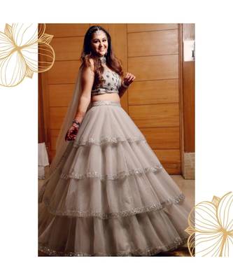 Designer grey layered lehenga with stylish blouse 2