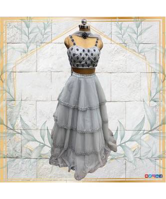 Designer grey layered lehenga with stylish blouse 3