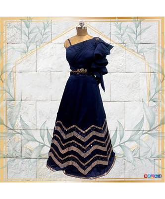 Designer one shoulder crop top with sequin lehenga 1