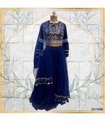 Blue embroidered crop top and layered lehenga