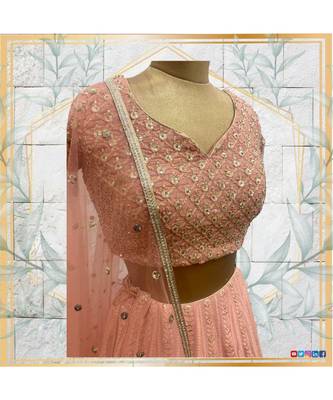 Embroidered blouse with peach lehenga 2