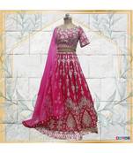 Premium leather work embroidered fushsia pink lehenga