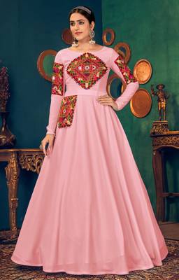 Pink embroidered georgette EVENING LONG GOWN 1