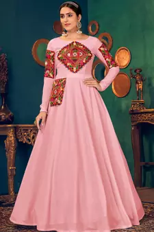 Pink embroidered georgette EVENING LONG GOWN