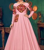 Pink embroidered georgette EVENING LONG GOWN