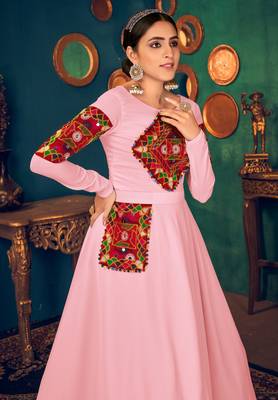 Pink embroidered georgette EVENING LONG GOWN 2