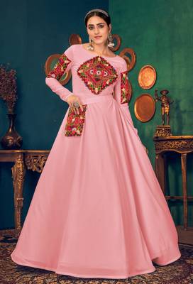 Pink embroidered georgette EVENING LONG GOWN 3
