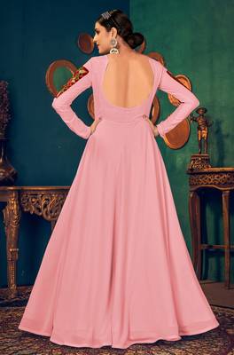 Pink embroidered georgette EVENING LONG GOWN 4
