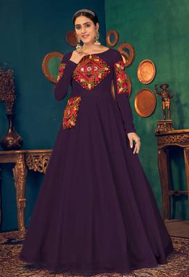 Purple embroidered georgette EVENING LONG GOWN 1